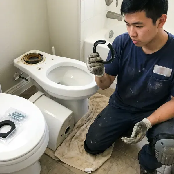 GLV Plumbing technician providing toilet bowl replacement in Bridgeport, CT